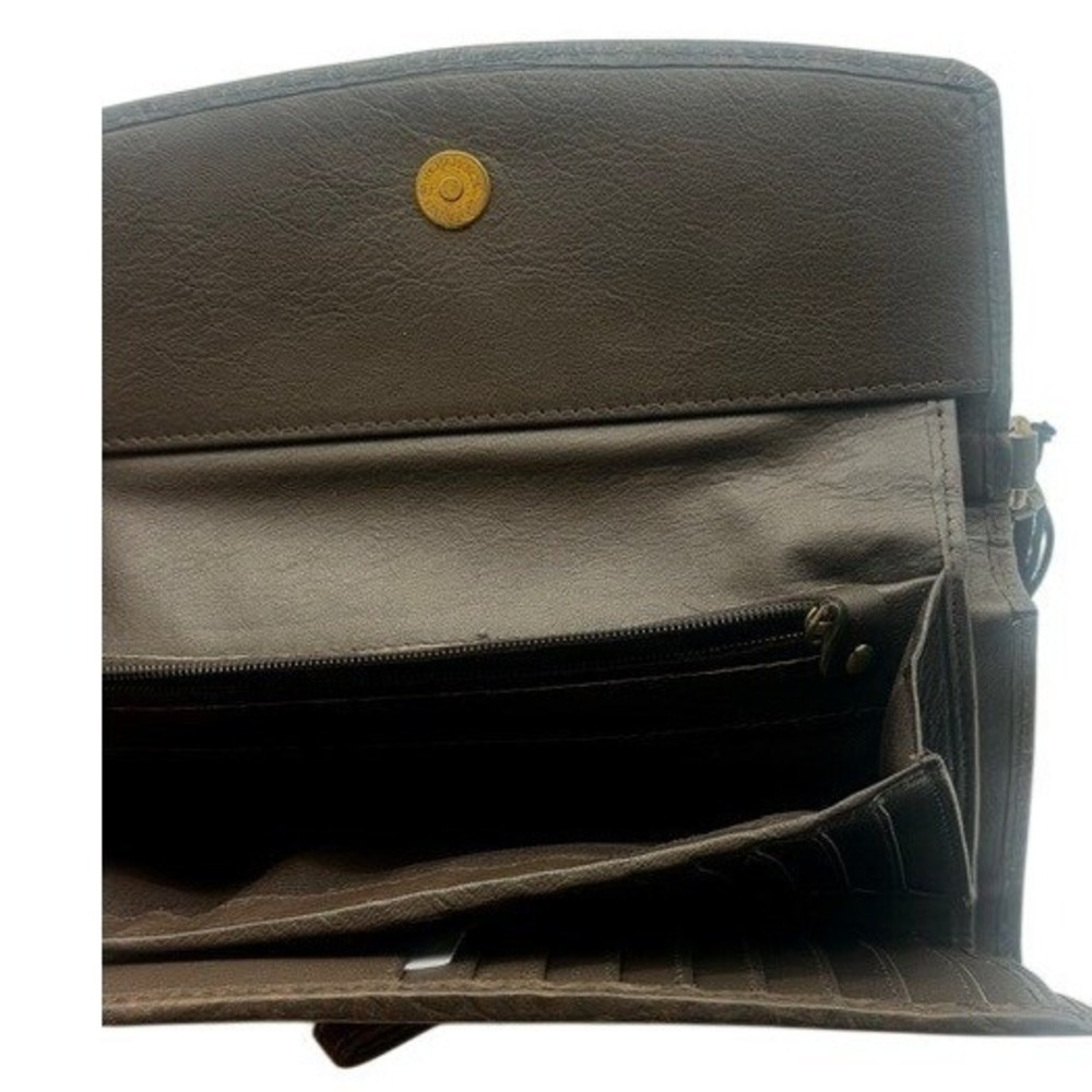 Myra Bag Brown Cape Buffalo Print Leather Tri Fold Wallet RFID Blocked NWT - Picture 5 of 11